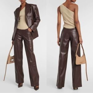 AYA Muse Ari Low waist wide leg faux leather pants in burgundy